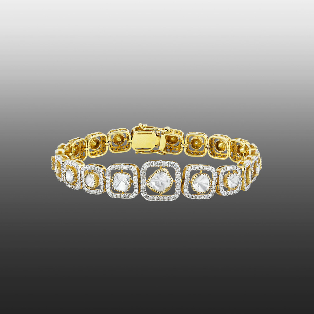 Graduated Polki Bracelet with Diamond Frame